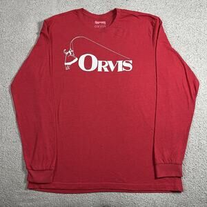Orvis Shirt Mens L Red Christmas Santa Claus Fly Fishing Graphic Cotton Holiday
